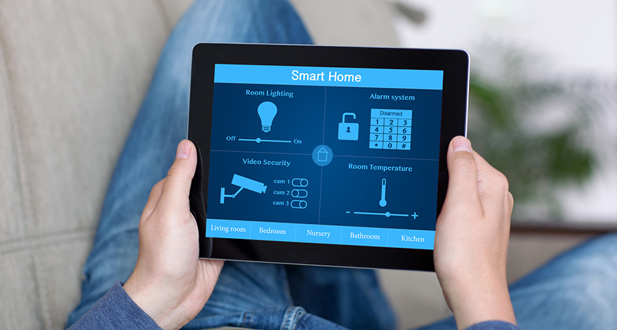 The ability to access and control security components from a mobile device is one of the top smart home trends in Olympia. Close-up of smart home security app.